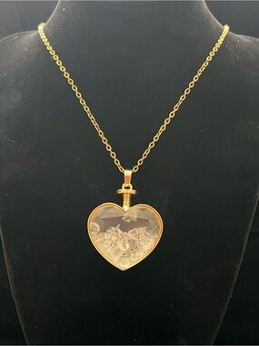 Gold-Tone Floating Quartz Crystal Heart Pendant Necklace